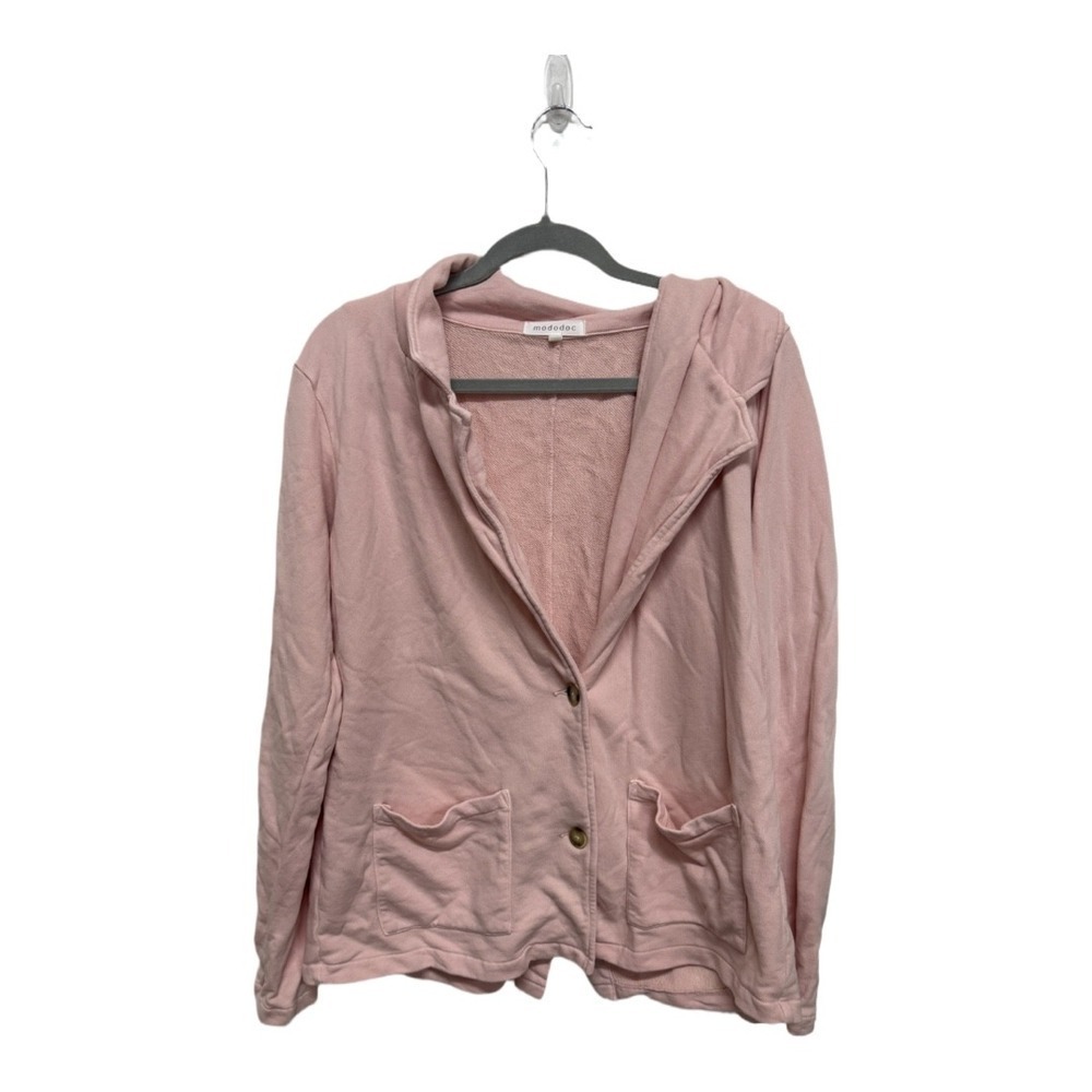 Mododoc Pink Blazer Style Cardigan 100% Cotton Button Front Size Medium